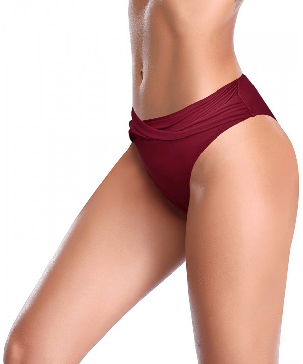 Women's Cheeky Swimsuit Twist Front Bikini Bottoms Ruched Swim Bottoms - Wine Red - CW18WIOLOO0 $14.18-Tankinis