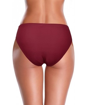 Women's Cheeky Swimsuit Twist Front Bikini Bottoms Ruched Swim Bottoms - Wine Red - CW18WIOLOO0 $14.18-Tankinis