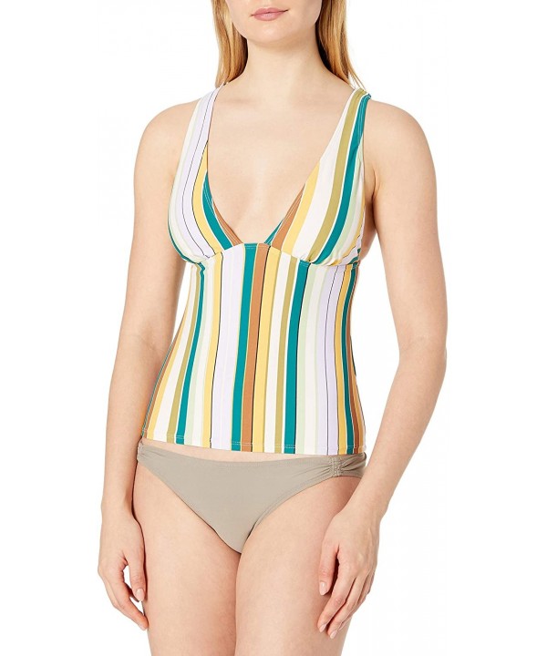 Women's Triangle X Back Tankini Swim Top - Stripe Print - CB18ZQ0NTXW $28.80-Tops