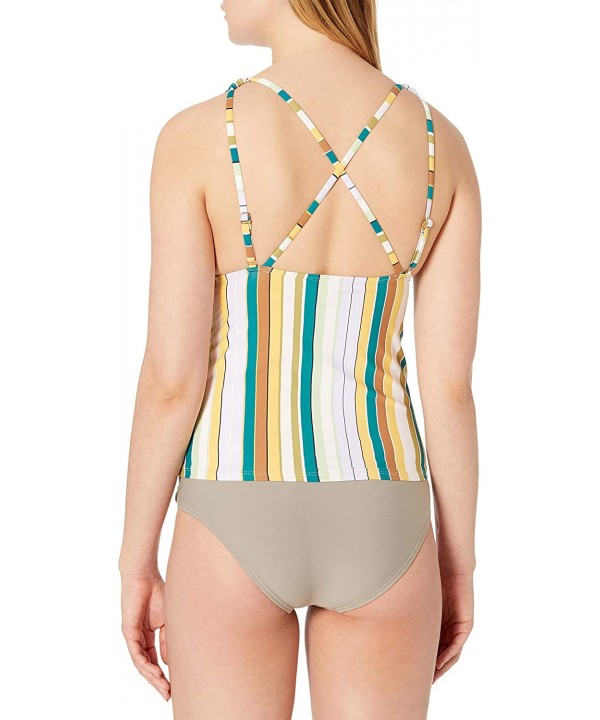 Women's Triangle X Back Tankini Swim Top - Stripe Print - CB18ZQ0NTXW $28.80-Tops