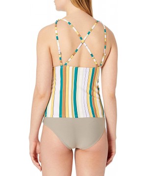 Women's Triangle X Back Tankini Swim Top - Stripe Print - CB18ZQ0NTXW $28.80-Tops