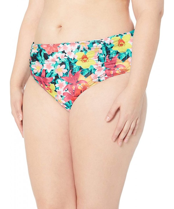 Women's Plus Size Shirred Bikini Bottom Swimsuit with Power Mesh - Native Blooms - CO18HEAE6ZO $34.61-Bottoms