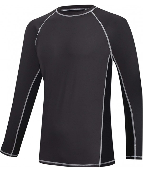 Men's UPF 50+ Swim Shirt Long Sleeve Sun Protective Rashguard Swim - Carbon - CB19CY6INLW $37.49-Rash Guards