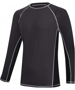 Men's UPF 50+ Swim Shirt Long Sleeve Sun Protective Rashguard Swim - Carbon - CB19CY6INLW $37.49-Rash Guards