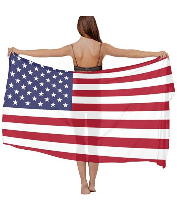 Women Luxury Chiffon Swimwear Cover Up- Oversize Beach Sarong Shawl Wrap - American Usa Flag - C419C6NLE2H $22.30-Cover-Ups