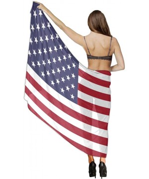 Women Luxury Chiffon Swimwear Cover Up- Oversize Beach Sarong Shawl Wrap - American Usa Flag - C419C6NLE2H $22.30-Cover-Ups