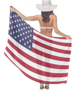 Women Luxury Chiffon Swimwear Cover Up- Oversize Beach Sarong Shawl Wrap - American Usa Flag - C419C6NLE2H $22.30-Cover-Ups