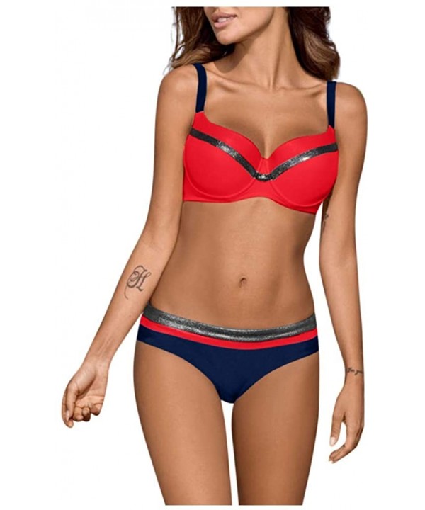 Women's Two Piece Bikini Sets Padded Push up Bra Colorblock Swimsuit Strappy Bathing Suit Swimwear Beachwear Red - CP196IH889...