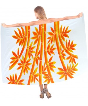 Women Plus Size Beach Cover Up Pareo Canga Swimsuit Sarong Hand Paint A - Pumpkin Orange_o699 - C3121U7YYFZ $11.54-Cover-Ups