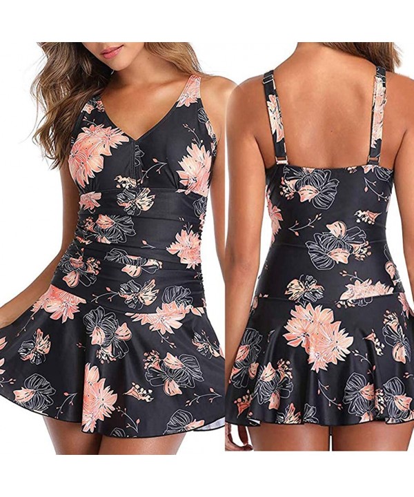 Plus Size Swimsuits for Women Flowers Print Swimdress One Piece Tummy Control Swimwear - CD19CS7W5YT $16.97-Racing