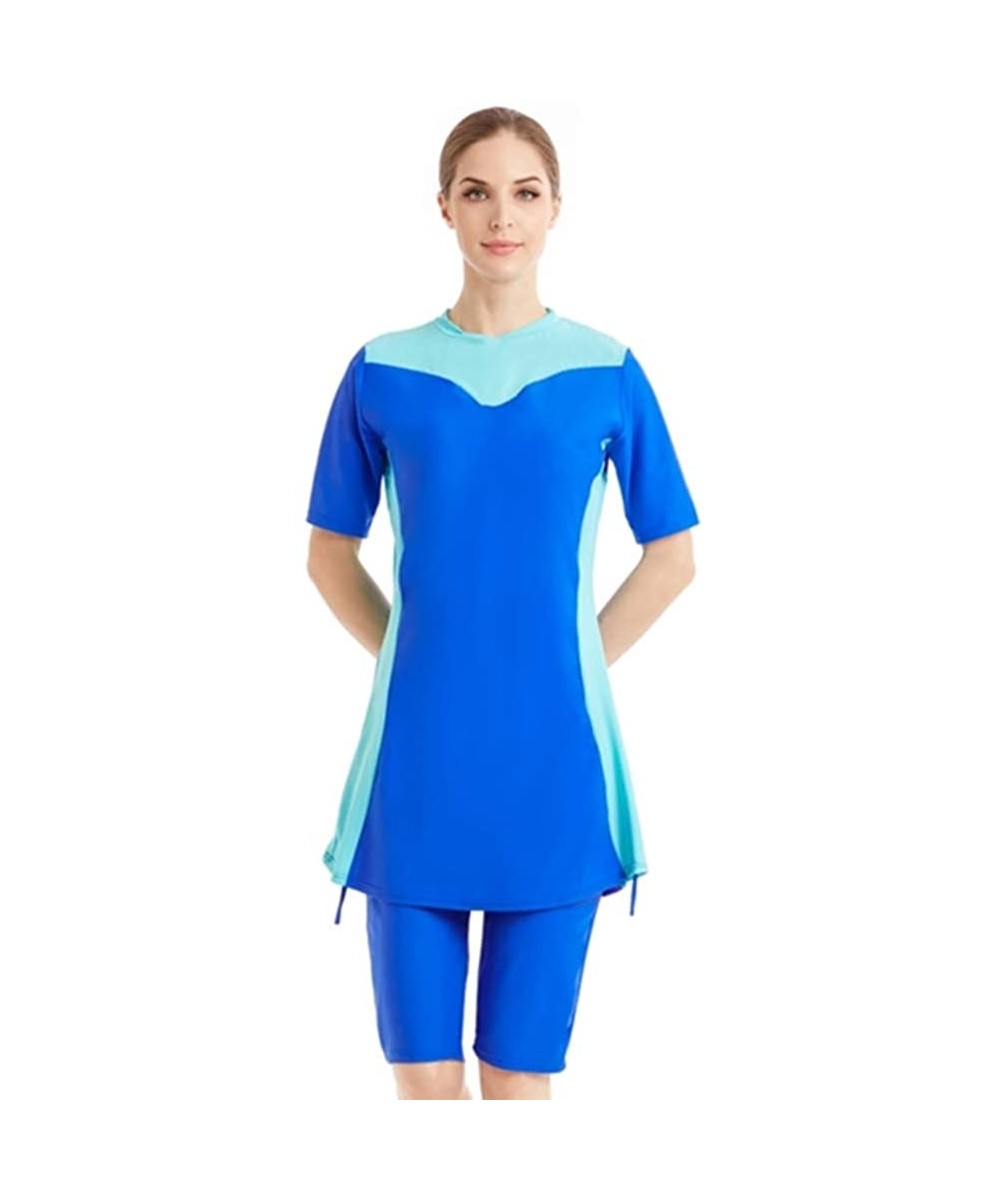 Lady Modest Swimsuit Islamic Short Sleeve Burkini Solid Color Muslim Swimwear - N3 - C718QED749G $28.94-Racing