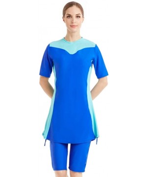 Lady Modest Swimsuit Islamic Short Sleeve Burkini Solid Color Muslim Swimwear - N3 - C718QED749G $28.94-Racing