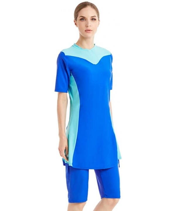 Lady Modest Swimsuit Islamic Short Sleeve Burkini Solid Color Muslim Swimwear - N3 - C718QED749G $28.94-Racing