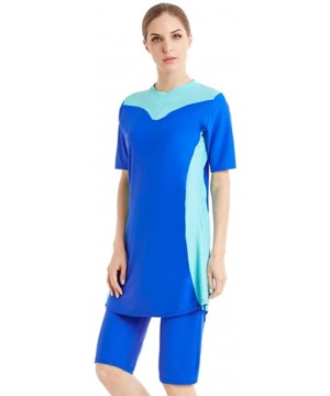 Lady Modest Swimsuit Islamic Short Sleeve Burkini Solid Color Muslim Swimwear - N3 - C718QED749G $28.94-Racing