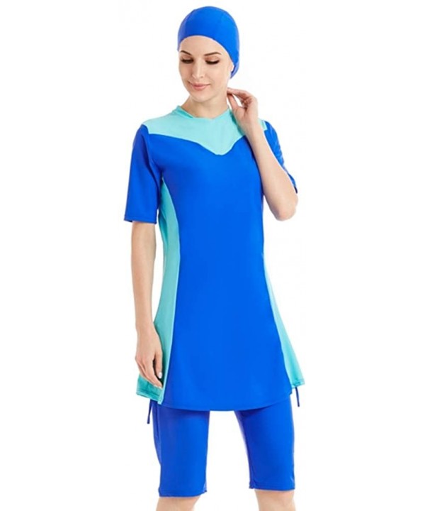 Lady Modest Swimsuit Islamic Short Sleeve Burkini Solid Color Muslim Swimwear - N3 - C718QED749G $28.94-Racing