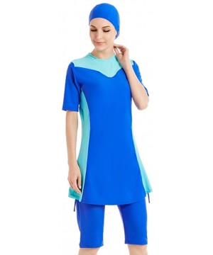 Lady Modest Swimsuit Islamic Short Sleeve Burkini Solid Color Muslim Swimwear - N3 - C718QED749G $28.94-Racing