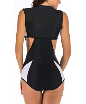 Women's Sleeveless Rash Guard Zip Rashguard Cut Out Swimsuit One Piece Bathing Suit - B - CW1944TMGGT $29.52-Rash Guards