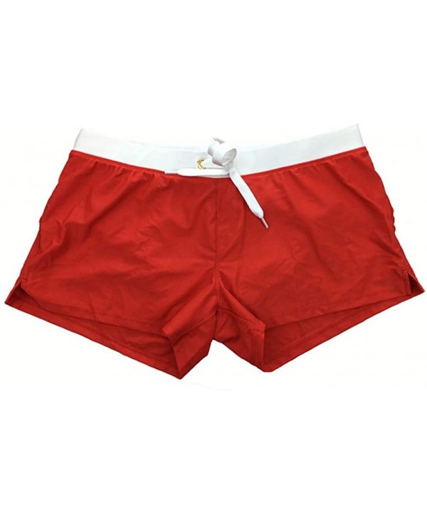 Mens Swim Trunks Pants Swimwear Shorts Slim Wear Front Tie with Pocket at Back Side - Red - CN17YWZMI07 $20.60-Racing