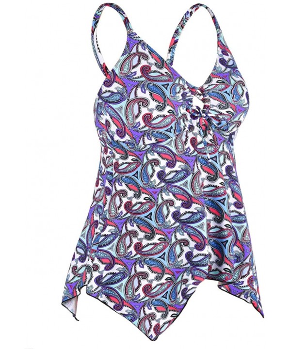 Women's Front Tie Swim Top Cross Back Tankini Top Flowy Swimdress Tummy Control - Purple Paisley - CG18YZND6HM $21.47-Tankinis