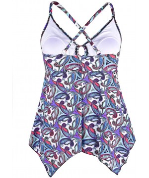 Women's Front Tie Swim Top Cross Back Tankini Top Flowy Swimdress Tummy Control - Purple Paisley - CG18YZND6HM $21.47-Tankinis