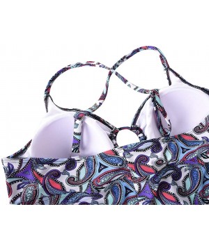 Women's Front Tie Swim Top Cross Back Tankini Top Flowy Swimdress Tummy Control - Purple Paisley - CG18YZND6HM $21.47-Tankinis