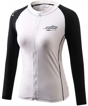 Women Long Sleeve Swim Rash Guard Full Zipper Up Compression Shirts - White - CT18OWNYTXM $13.99-Rash Guards