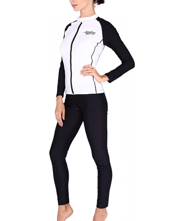 Women Long Sleeve Swim Rash Guard Full Zipper Up Compression Shirts - White - CT18OWNYTXM $13.99-Rash Guards