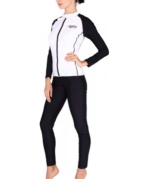 Women Long Sleeve Swim Rash Guard Full Zipper Up Compression Shirts - White - CT18OWNYTXM $13.99-Rash Guards