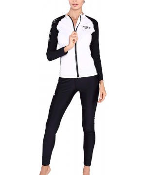 Women Long Sleeve Swim Rash Guard Full Zipper Up Compression Shirts - White - CT18OWNYTXM $13.99-Rash Guards