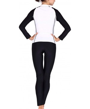 Women Long Sleeve Swim Rash Guard Full Zipper Up Compression Shirts - White - CT18OWNYTXM $13.99-Rash Guards