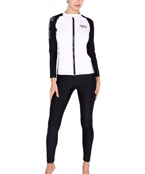 Women Long Sleeve Swim Rash Guard Full Zipper Up Compression Shirts - White - CT18OWNYTXM $13.99-Rash Guards