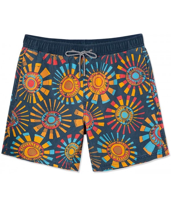 Men's Washed Vintage Floral Print Swim Trunk - Sun Rise - Navy - CJ18R7QLZDM $18.55-Trunks