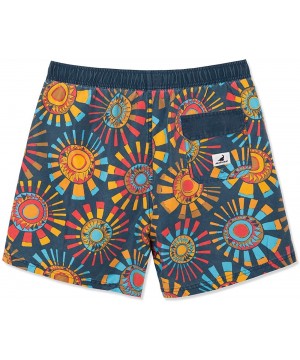 Men's Washed Vintage Floral Print Swim Trunk - Sun Rise - Navy - CJ18R7QLZDM $18.55-Trunks