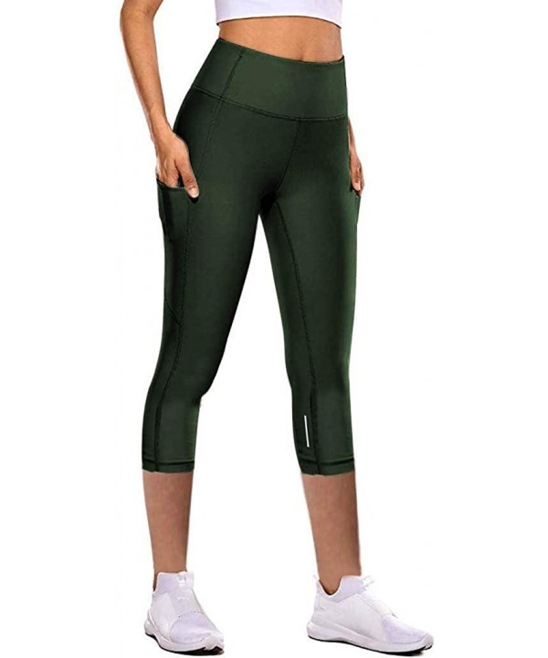 Women Yoga Leggings-Tight Elastic Quick Drying Yoga Pants Reflective Seven Point Yoga Pants - Army Green - C4195DTZCHZ $10.93...