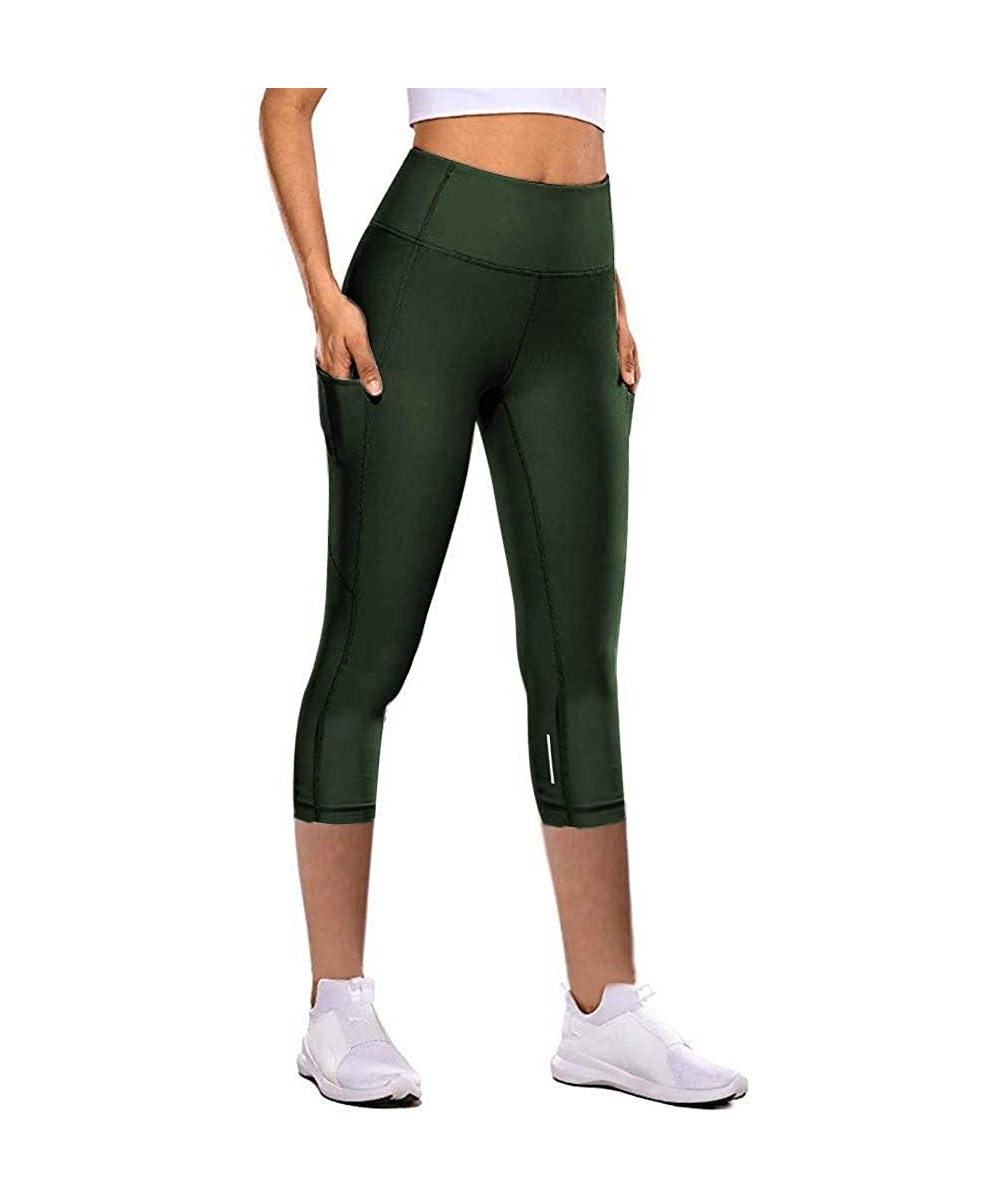 Women Yoga Leggings-Tight Elastic Quick Drying Yoga Pants Reflective Seven Point Yoga Pants - Army Green - C4195DTZCHZ $10.93...