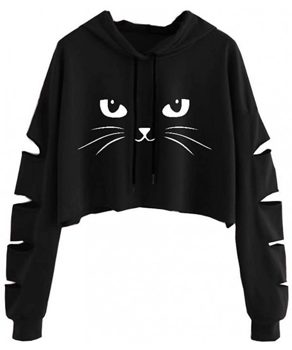 Women Fashion Sweatshirt Moose Print Long Sleeve Crop Top Teens - Black 4 - CT18X088Y0M $12.81-Racing