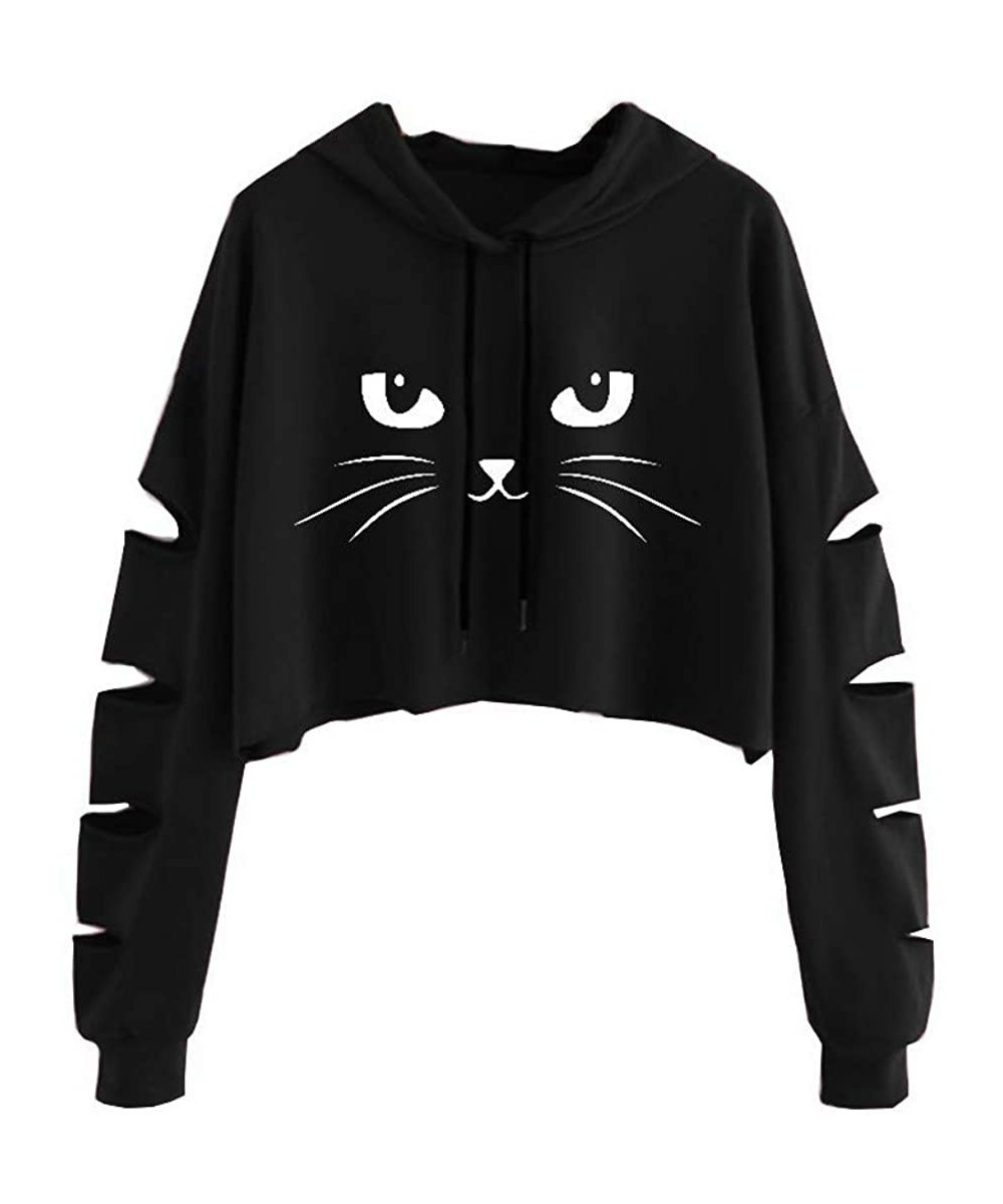 Women Fashion Sweatshirt Moose Print Long Sleeve Crop Top Teens - Black 4 - CT18X088Y0M $12.81-Racing