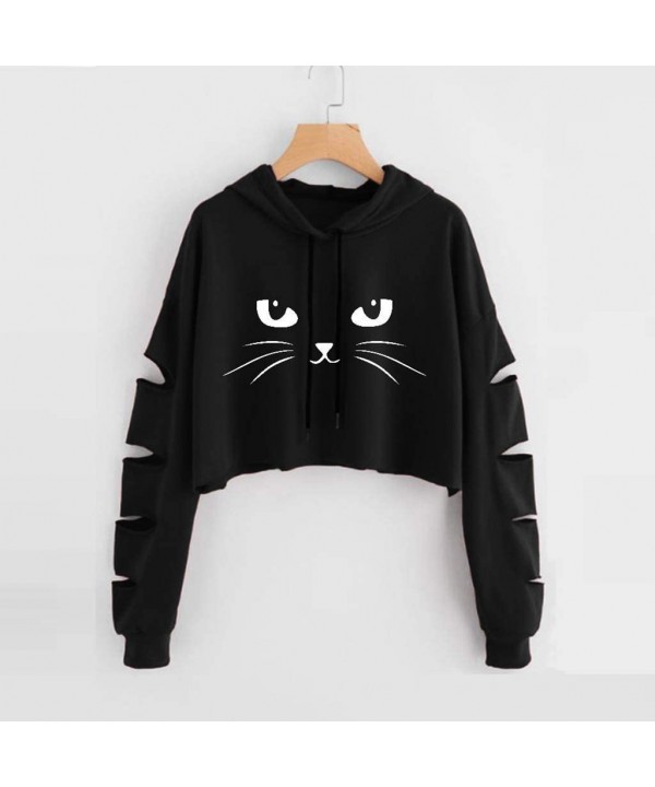 Women Fashion Sweatshirt Moose Print Long Sleeve Crop Top Teens - Black 4 - CT18X088Y0M $12.81-Racing