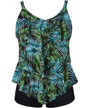 Women's Tankini Set Ruffle Swimwear Two Pieces Swimsuit - Green Leaf - CT18G9N624U $19.60-Tankinis