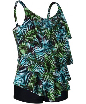 Women's Tankini Set Ruffle Swimwear Two Pieces Swimsuit - Green Leaf - CT18G9N624U $19.60-Tankinis