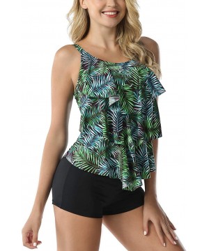 Women's Tankini Set Ruffle Swimwear Two Pieces Swimsuit - Green Leaf - CT18G9N624U $19.60-Tankinis