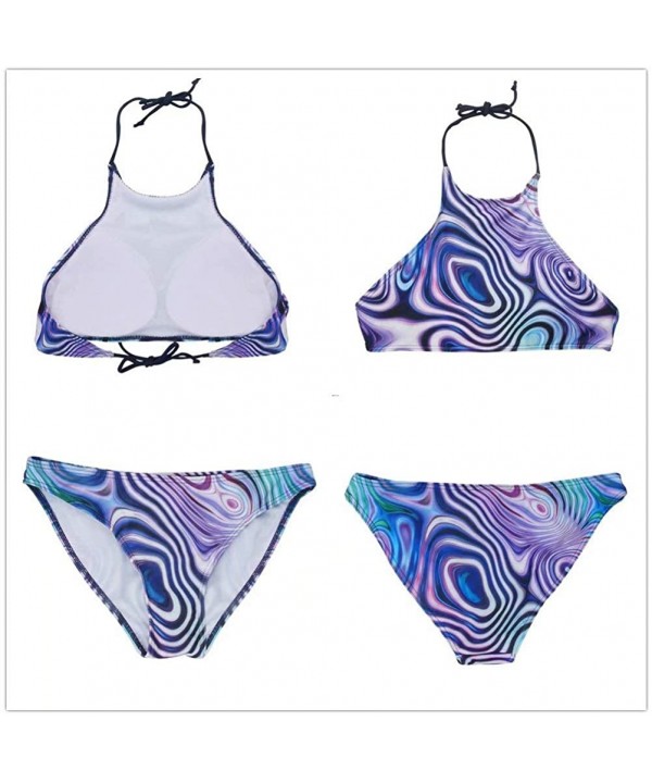 Women's High Neck Halter Bikini Swimwear 2 Piece Set Summer Hawaiian Style Beachwear - Palm-6 - CC18QC8DTLQ $19.19-Sets