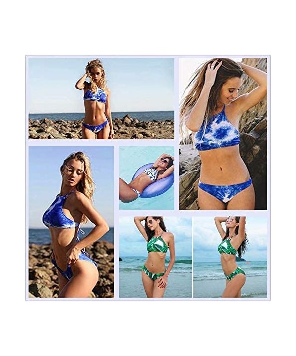 Women's High Neck Halter Bikini Swimwear 2 Piece Set Summer Hawaiian Style Beachwear - Palm-6 - CC18QC8DTLQ $19.19-Sets