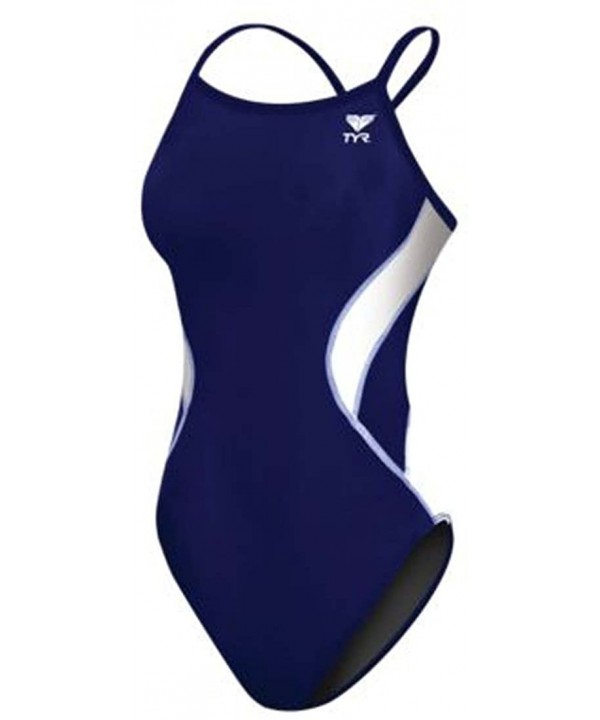 Adult Alliance Diamond Back Splice Swimsuit - Navy/White - CT116IYEOUV $46.98-Racing