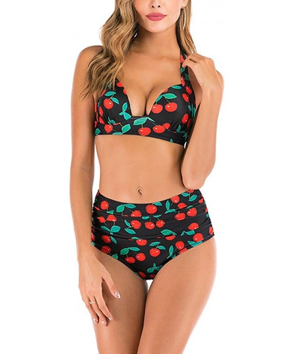 Women Two Pieces Bathing Sexy Plus Size Bikini Ruffled with High Waisted Swimsuit Set - Red - CM195R0QHKI $16.78-Sets