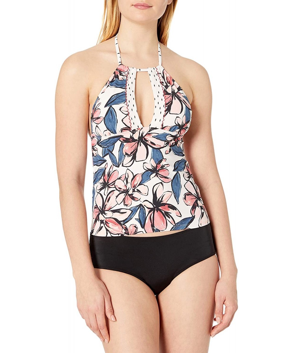 Women's High Neck Halter Tankini Swim Top - Floral Print - CR18ZQ0QOUE $26.19-Tops