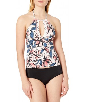 Women's High Neck Halter Tankini Swim Top - Floral Print - CR18ZQ0QOUE $26.19-Tops