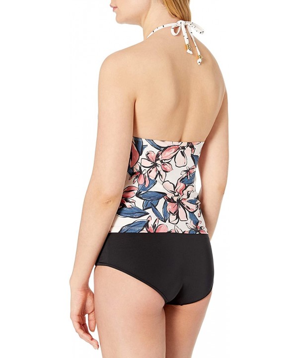 Women's High Neck Halter Tankini Swim Top - Floral Print - CR18ZQ0QOUE $26.19-Tops