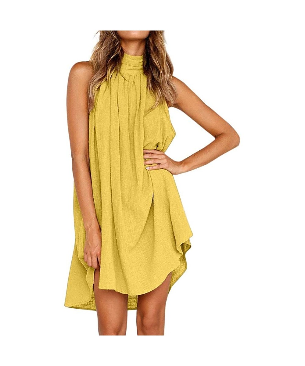 Womens Holiday Irregular Dress Ladies Summer Beach Sleeveless Party Bikini Cover Skirt 2020 New Dresses for Women - Yellow - ...