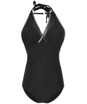 Women's Halter Keyhole Swimsuits High Neck High Cut Tummy Control Monokini One Piece Beach Bathing SST - Black - CC196X62ZOL ...